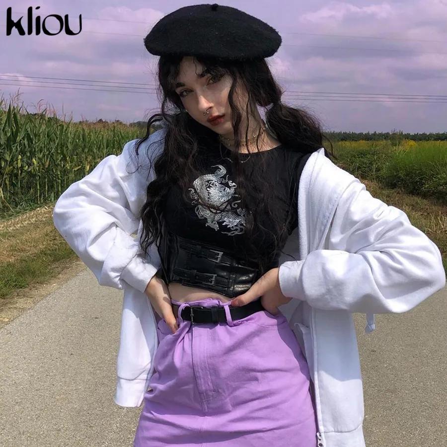 Kliou женские футболки с принтом дракона модные с круглым вырезом с длинным рукавом тонкие женские Топы Harajuku Новое поступление Осенние футболки