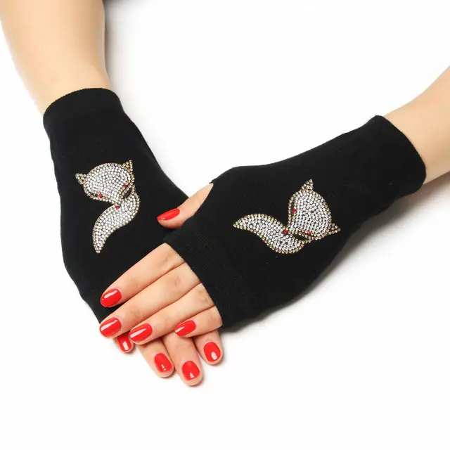 Sailor dance gloves Rivet wool gloves spring and autumn black half-finger gloves show gloves fox