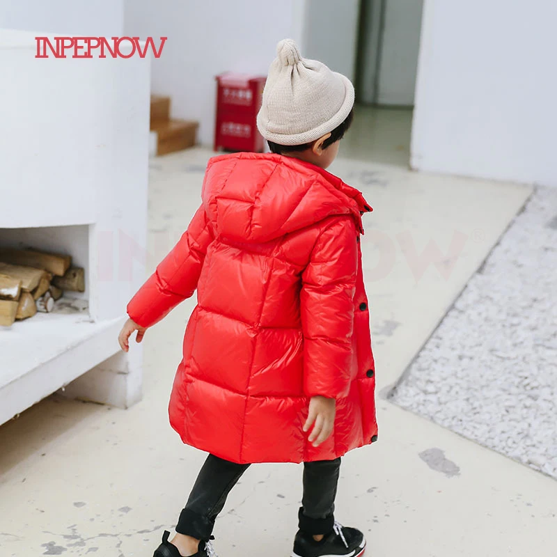 INPEPNOW, длинная однотонная детская пуховая куртка для мальчиков, утепленная парка для девочек, Monkler, одежда для маленьких мальчиков, зимнее Детское пальто