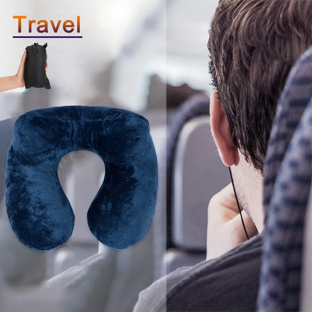 Inflatable U-shaped Pillows Travel Neckrest Travel Memory Foam Folding Slow Rebound Train Plane Pillow