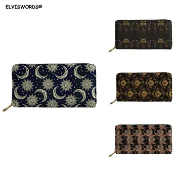 

ELVISWORDS Sun Moon Star Face Mandala Printed Long Zip Women Wallets Luxury Lady Party Wallet Coin Pockets Purse Cash Phone Case