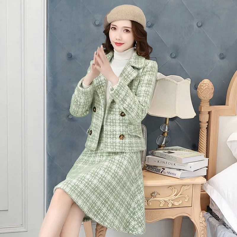 

2019 Winter New Style Korean-style Elegant Fashion Slim Fit Thick Warm Woolen Jacket Two-Piece Set
