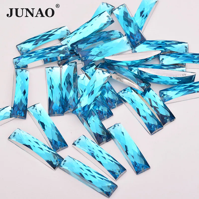 JUNAO 100 шт 7*26 мм светло-фиолетовые Швейные прямоугольные Стразы с плоским основанием аппликация Прошитые акриловые камни для одежды - Цвет: Aquamarine