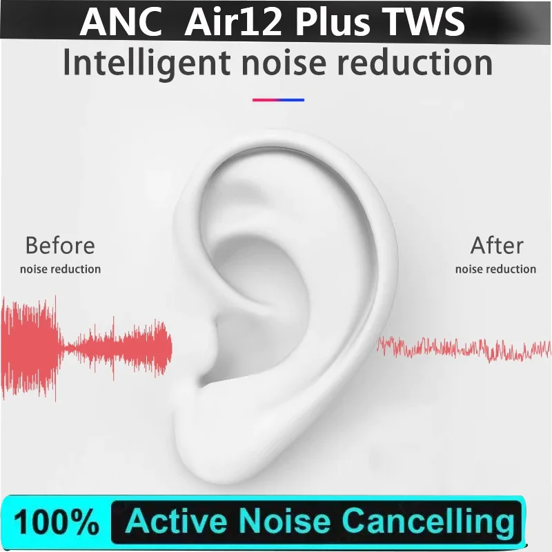 ANC Air12 Plus TWS Bluetooth Earphone 5.1 Noise Reduction Transparent High Definition Super Bass Microphone PK i900000 Air3 Max