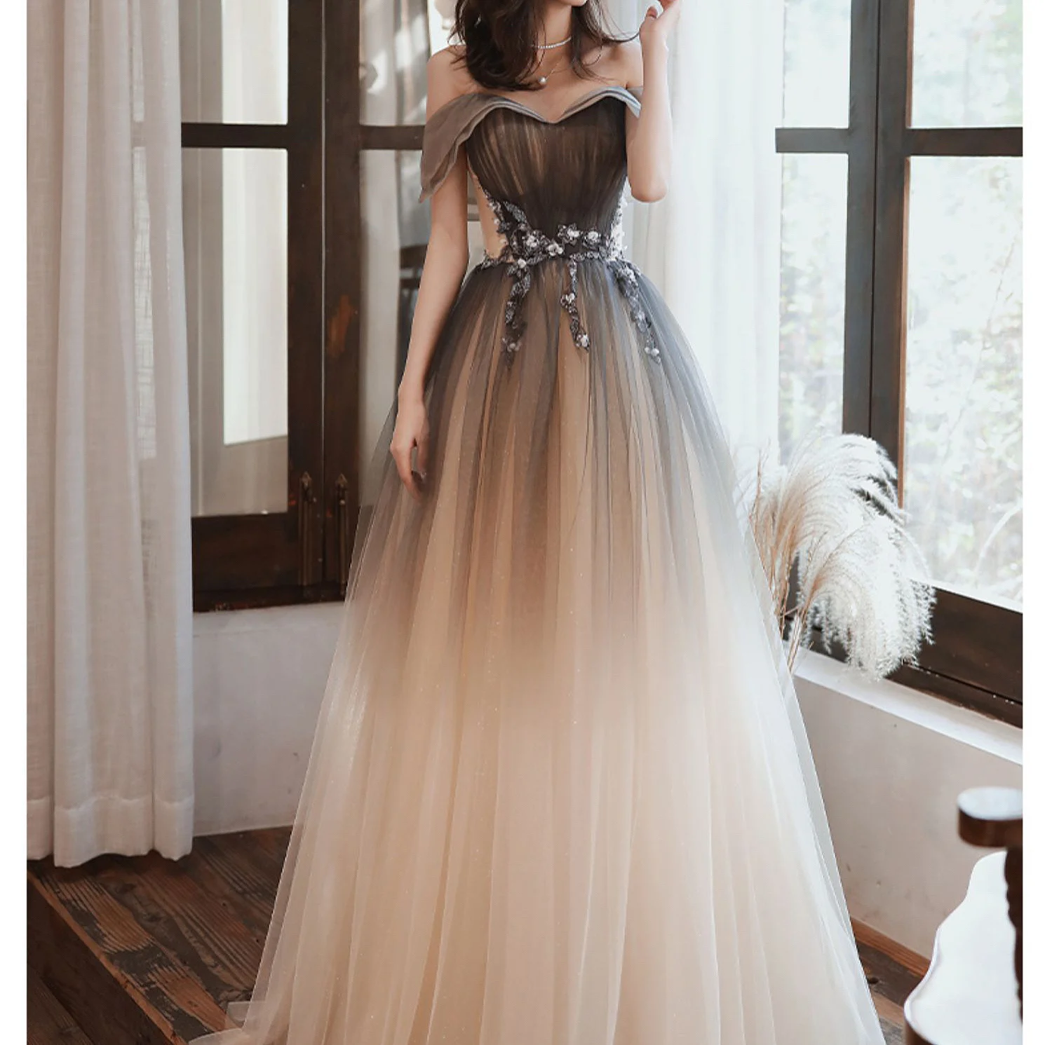 Elegant Gradient Prom Dresses Strapless 