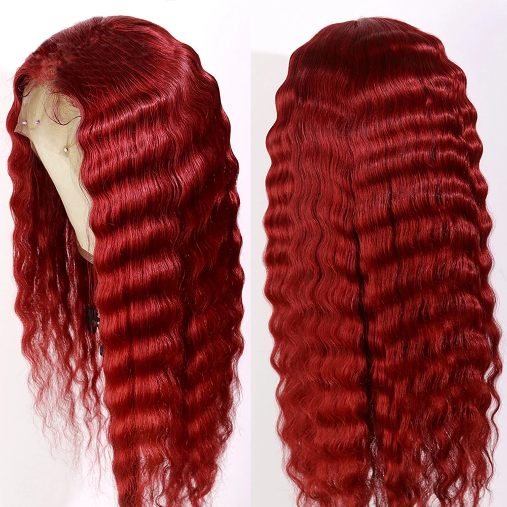 

Eversilky Pre Plucked Red Color Long Deep Wave 13x4 Lace Front Human Hair Wigs With Baby Hair Brazilian Remy Transparent Lace