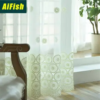 

Embroidered White Gauze Curtain Breathable Curtain Sun Flower Suitable For Living Room Bedroom BalconyM074T3