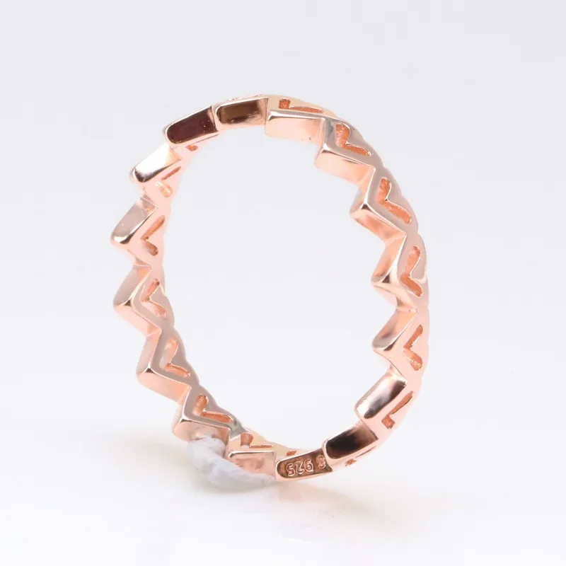 

Original 925 Sterling Silver Ring Beautiful Rose Gold Heart To Heart Ring For Women Wedding Party Gift Fashion Jewelry
