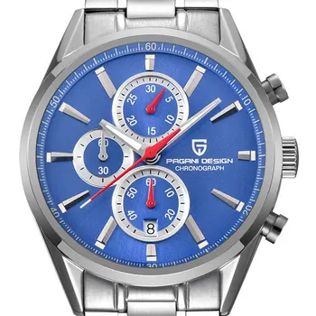 

46mm Pagani design Luminous hands Blue/White/Black dial date Quartz men‘s watch casual fashion Stainless Steel men's watches