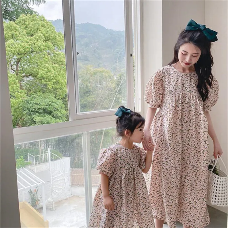 Vestidos de algodón con estampado Floral para madre e hija, ropa a juego para madre e hija