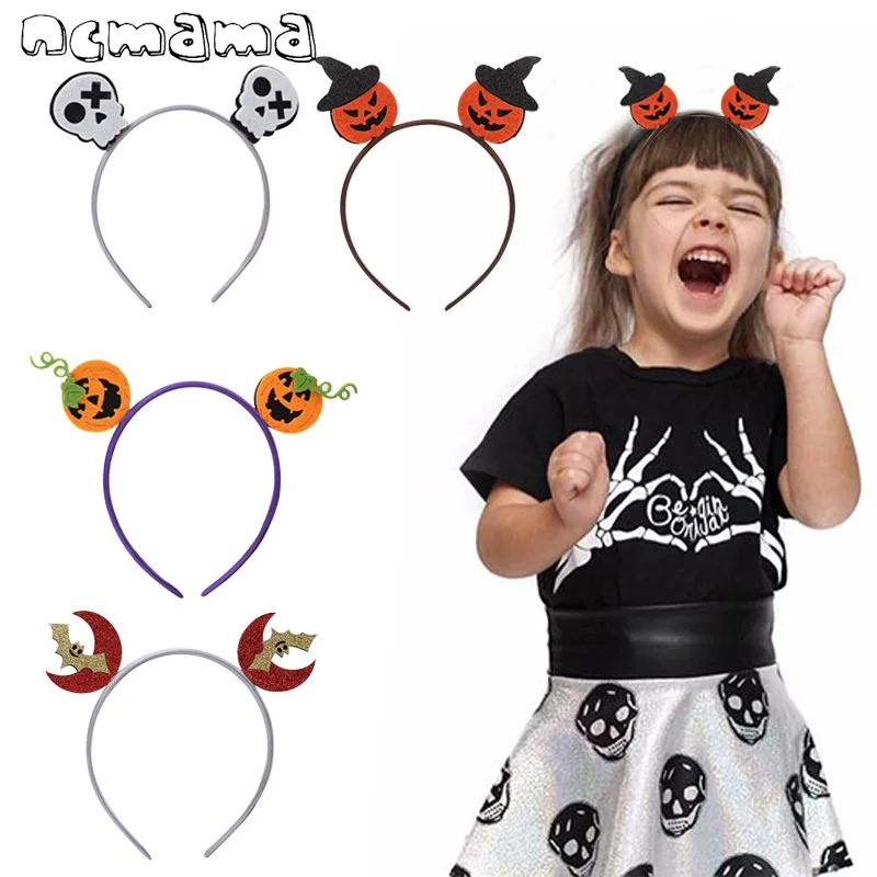 

2 Pcs/lots Glitter Halloween Felt Hair Bands For Girls Bat/Pumpkin/Skull Mouse Ears Headbands Festival Hair Accessories