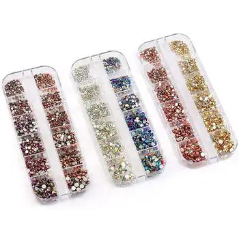 

12 Grids Acrylic Crystals Nail Art Rhinestones Round Bead Glass Charms Gems Stones Nails Decoration Diy Nail Art Supplies
