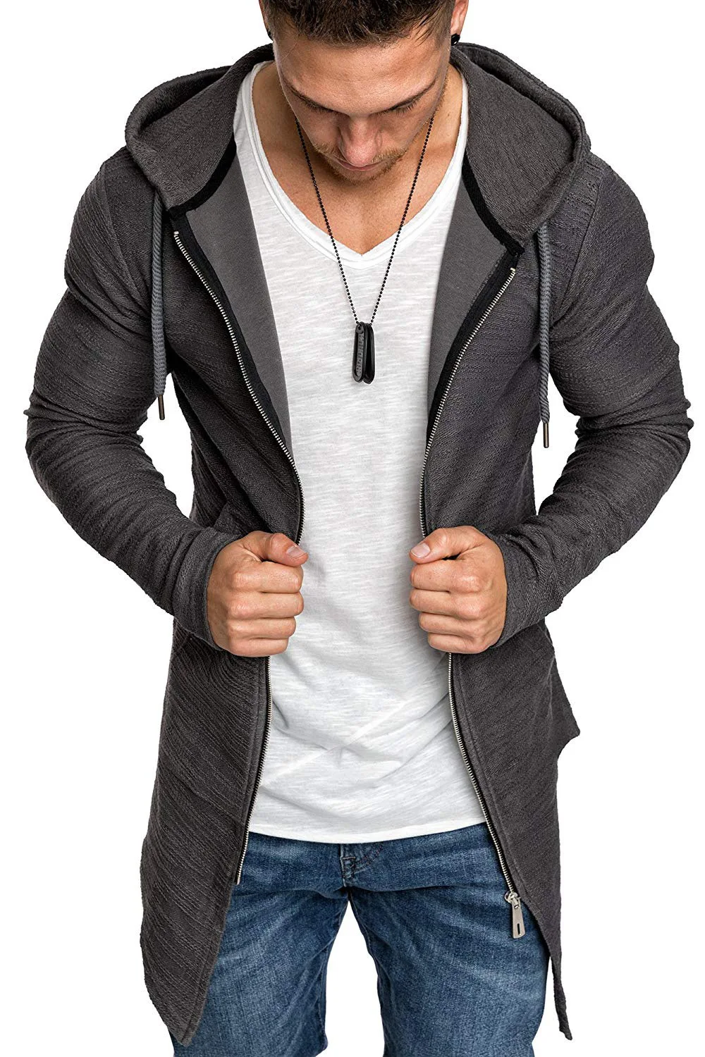 Для Мужчин's осень-зима теплое тонкое куртки пальто-кардиган Пальто с капюшоном и длинными рукавами на молнии Спортивная куртка с капюшоном, пальто с жакетом - Цвет: Серый