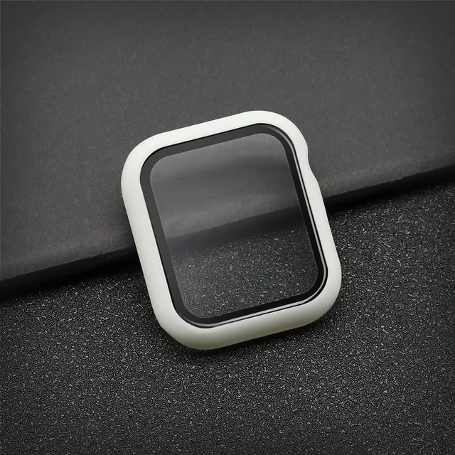 Glass+Case Full Cover For Apple Watch Case Series 7 6 SE 5 4 321 iWatch Case Accessor 45/41/44/40/42/38mm Protector Apple Watch White