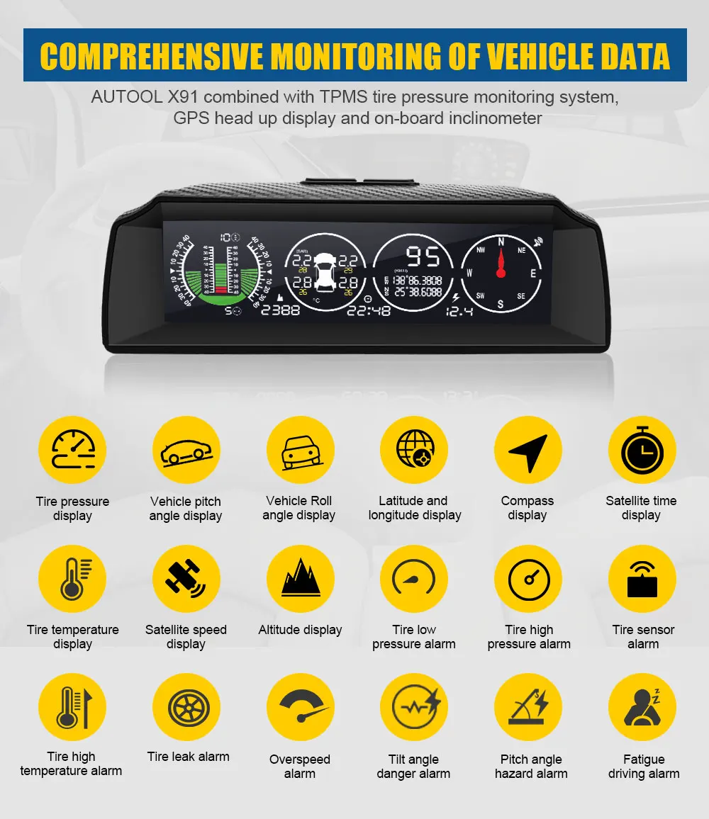 AUTOOL X91 GPS HUD TPMS автомобиль умное Вождение Многофункциональный Балансирующий