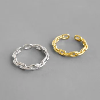 

100% Authentic 925 Sterling Silver Gold /White Lock Link Chain Ring adjust TLJ954