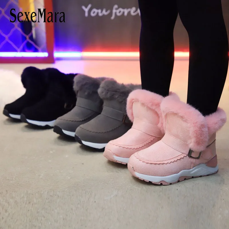 

2019 Thick Winter Boots for Girls Top quality Rabbit Hair Kids Snow Boots Boys Black Pink Gray Student Shoes Kids Sneaker C09301
