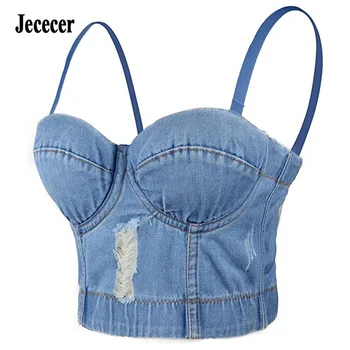 

2020 New Crop Top Sexy Corsets Overbust jeans Tops Women Sexy Goth Steampunk Clothing Short Everyday Cloth Club Vest