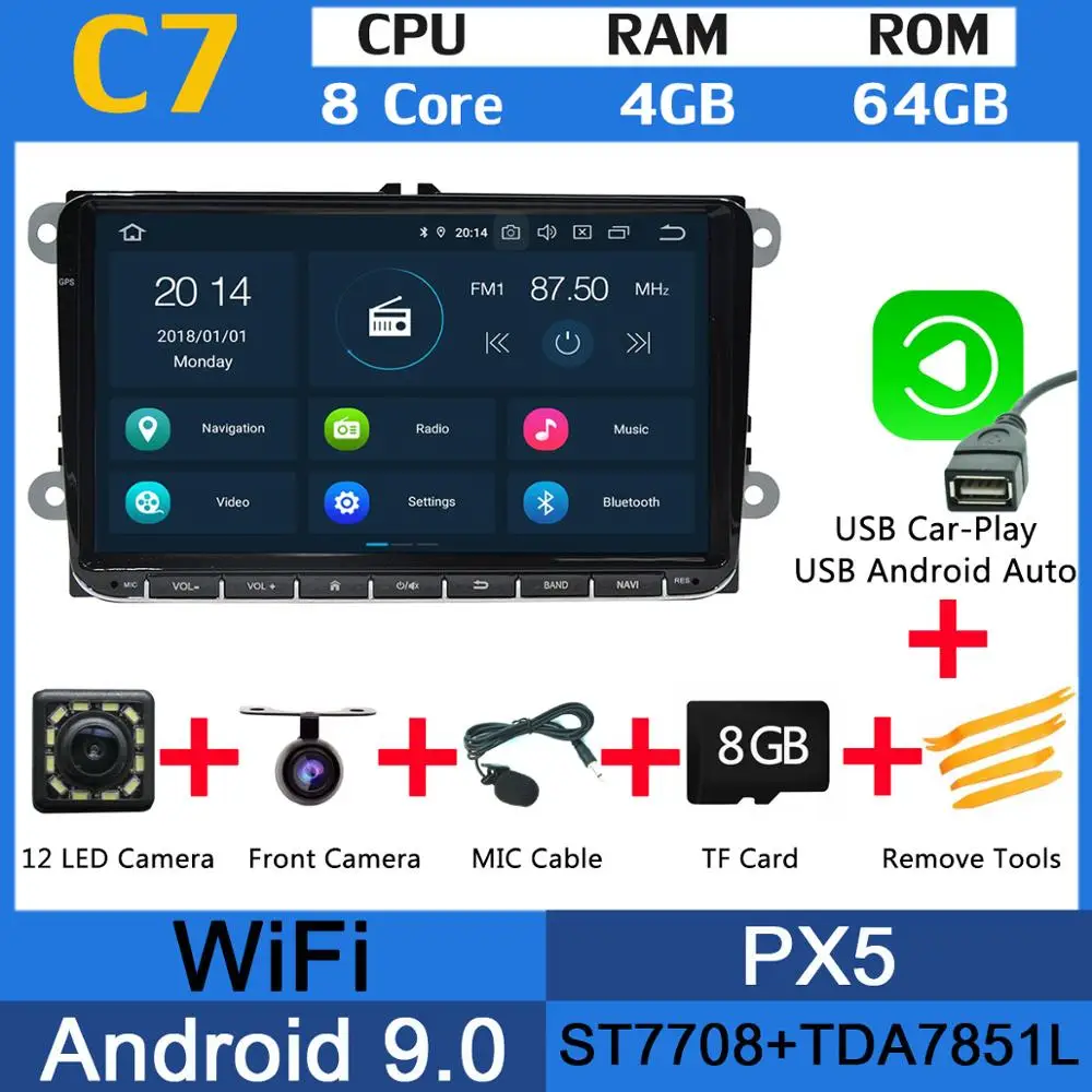 PX5 USB CarPlay " PX6 4G+ 64G Android 9,0 автомобильный мультимедиа для VW Volkswagen Tiguan Touran Caddy Amarok Golf Bora gps навигация DSP Авто CarPlay - Color: PX5 USB CarPlay