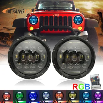 

7 inch Led RGB Headlight 5D DRL Led 12V 24V Angel Eye Flash Headlamp Turn Singal for Niva Lada 4x4 Jeep Wrangler