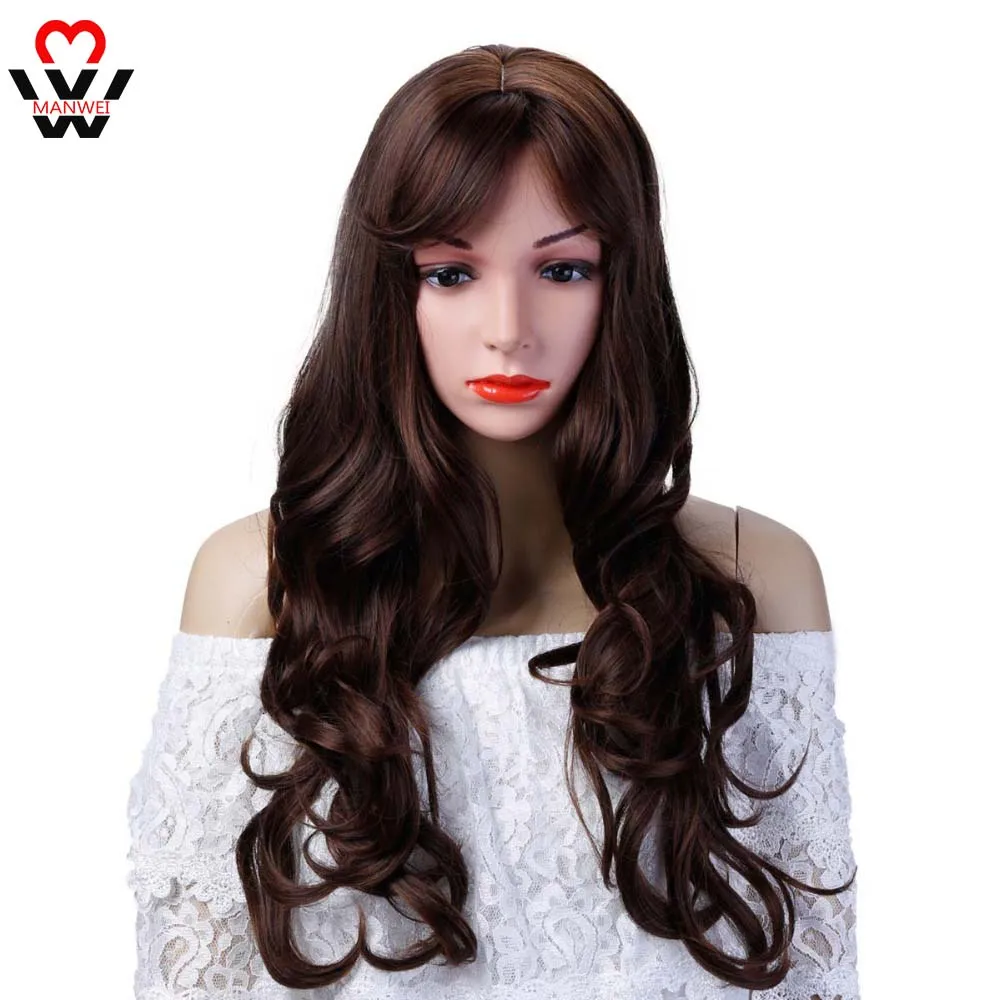 MANWEI Long Black to Wigs High Density Temperature Synthetic For Black/White Women Glueless Wavy |