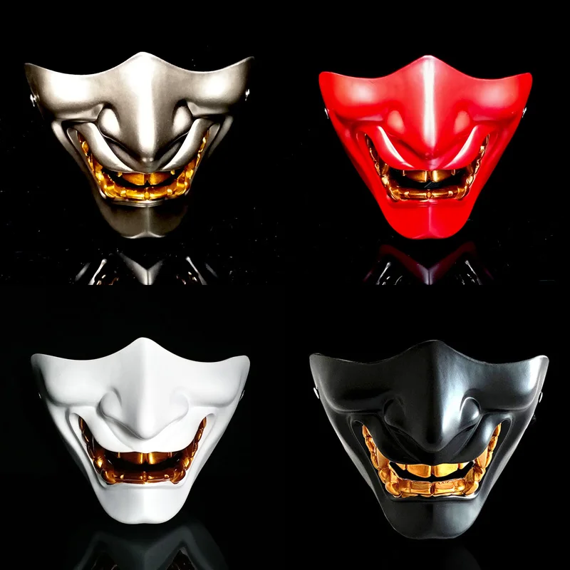 Faroot Halloween Uppeer Half Face Resin Airsoft Mask Cosplay Evil Demon Monster Kabuki Samurai Hannya Costume