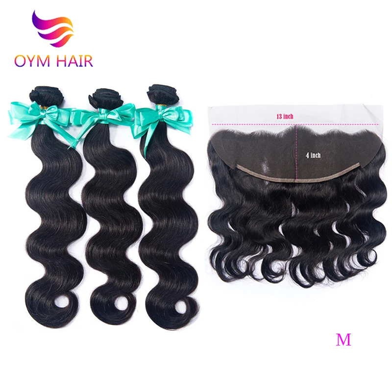 

OYM HAIR Brazilian Hair Weave Body Wave Bundles With Frontal Non-Remy Human Hair Bundles With Closure Frontal Hair Extension