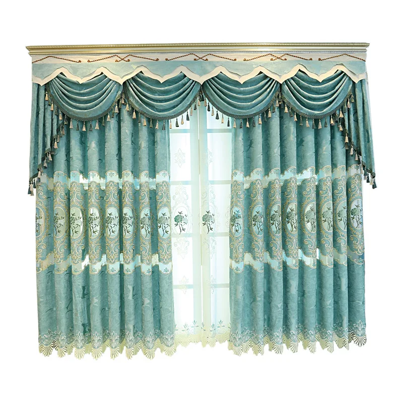 Custom European Curtains for  Living Room Bedroom Chenille Shielding Embroidered Curtains  High Shading(70%-90%)