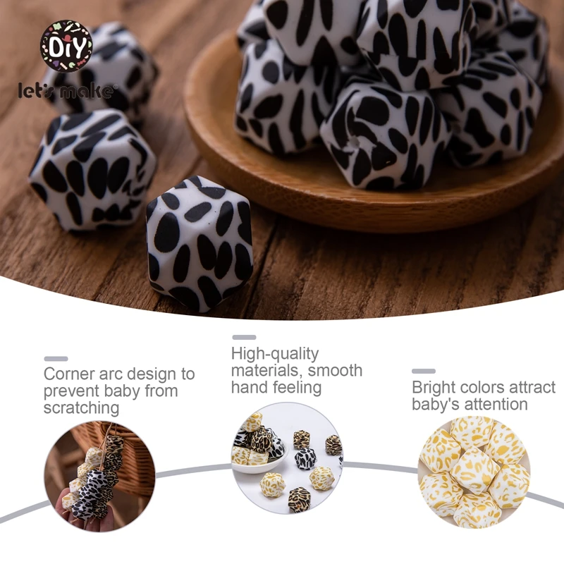 Let's make Octagonal Hexagonal Beads 14MM/17MM 10pcs Leopard Printing Silicone Beads Teether DIY Pacifier Clips Necklace teething toys silicone teething toys baby teething toys silicone beads silicone teether silicone teething beads
