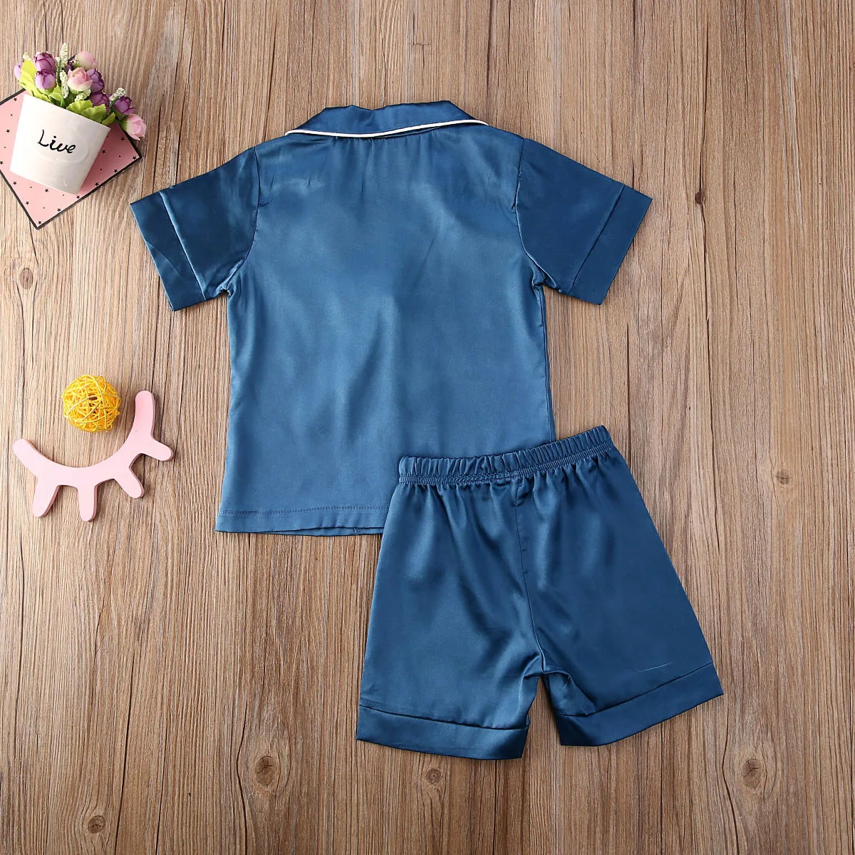 Toddler Baby Kids Satin Pajamas Set Long Sleeve Button-Down Sleepwear PJs for Boys Girls