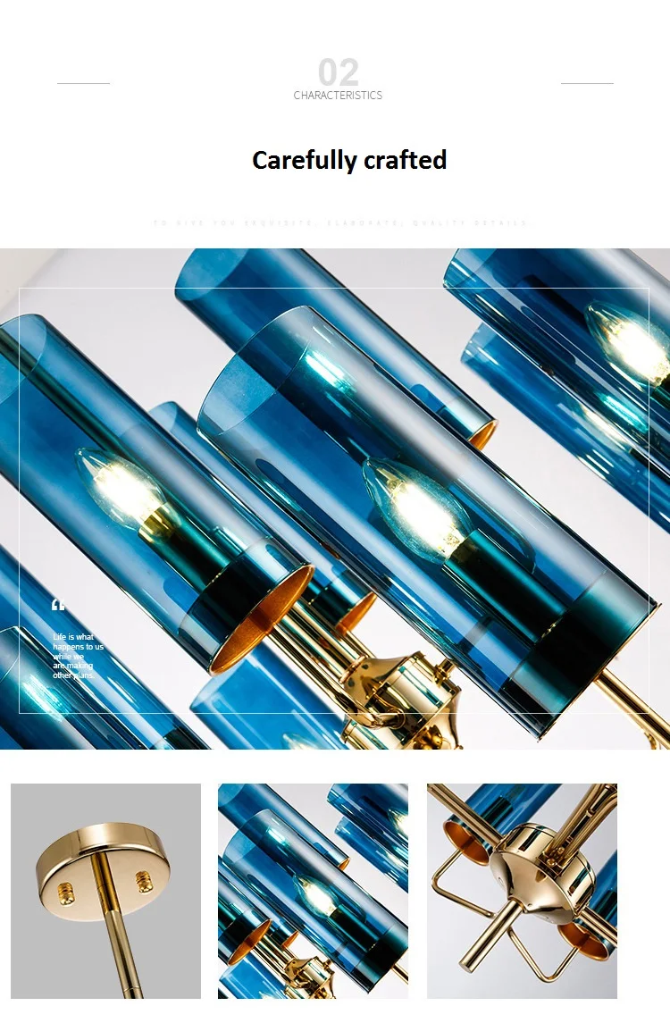 LukLoy Новая Люстра из голубого стекла, спальня, Янтарная стеклянная лампа с абажуром, Роскошный кулон для гостиной, ресторана, лампа для украшения