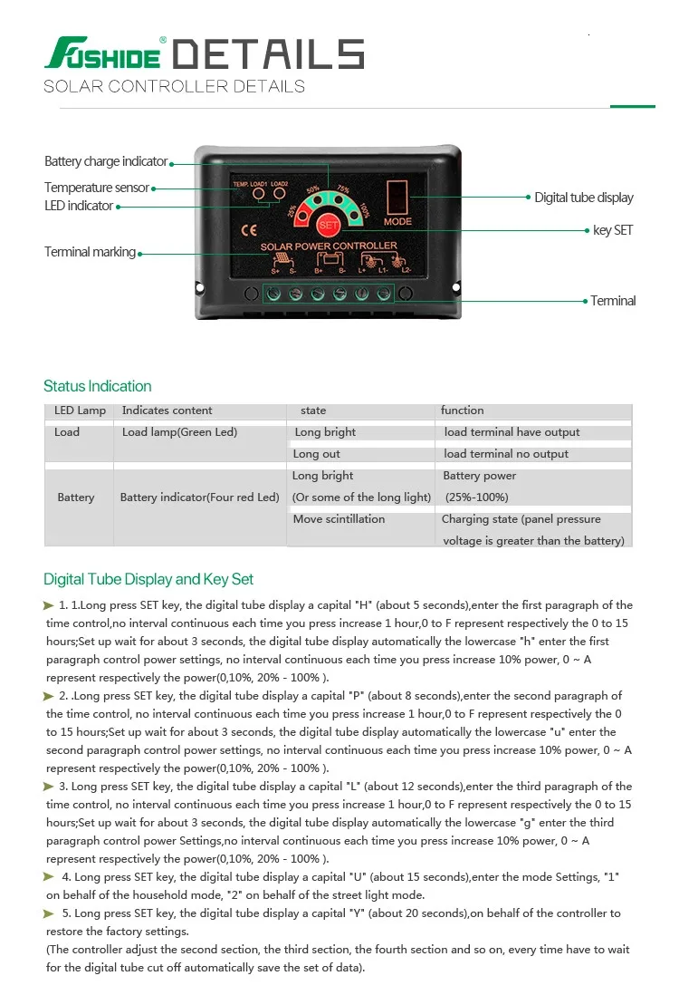 FSD-3 5A Auto Small PWM Solar Controller With Auto Rated Voltage Battery