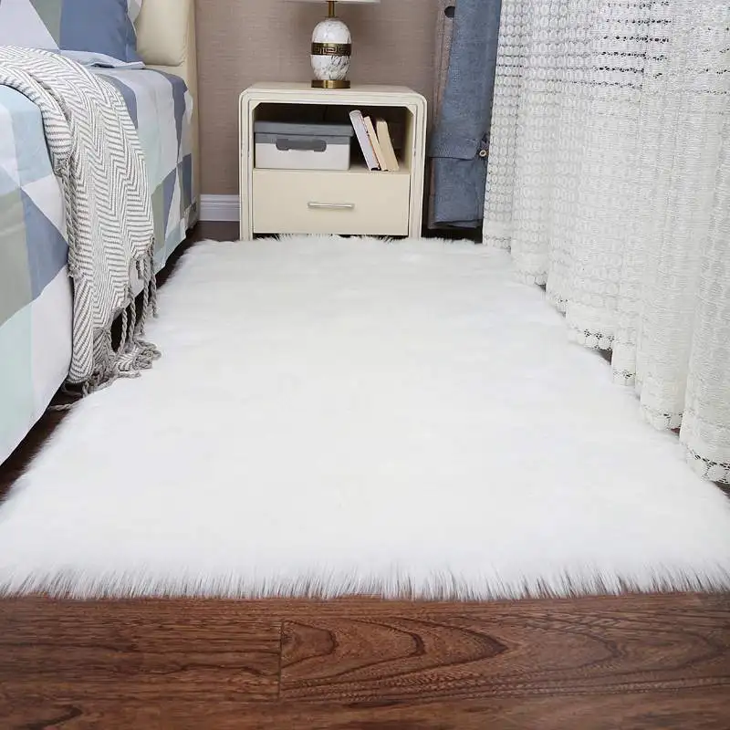 Прямоугольный мягкий пушистый коврик из искусственного меха овчины ковер для гостиной в скандинавском красном центре ковер для спальни белый прикроватный ковер из искусственного меха