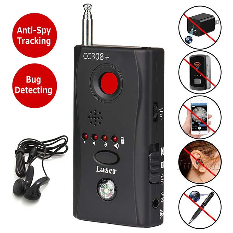 Mini Anti Spy Hidden Camera Detector CC308+ Anti Candid Camera Espia Wifi RF Laser Audio Signal Bug Spy Device GSM Device Finder