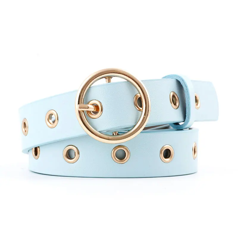 Style3 Sky Blue Новинка, панк-рок, черный, коричневый, широкий пояс на талии, металлический пояс с цепочкой, женские s втулки, двойная пряжка, люверсы, ремни для женщин - Цвет: Style3 Sky Blue