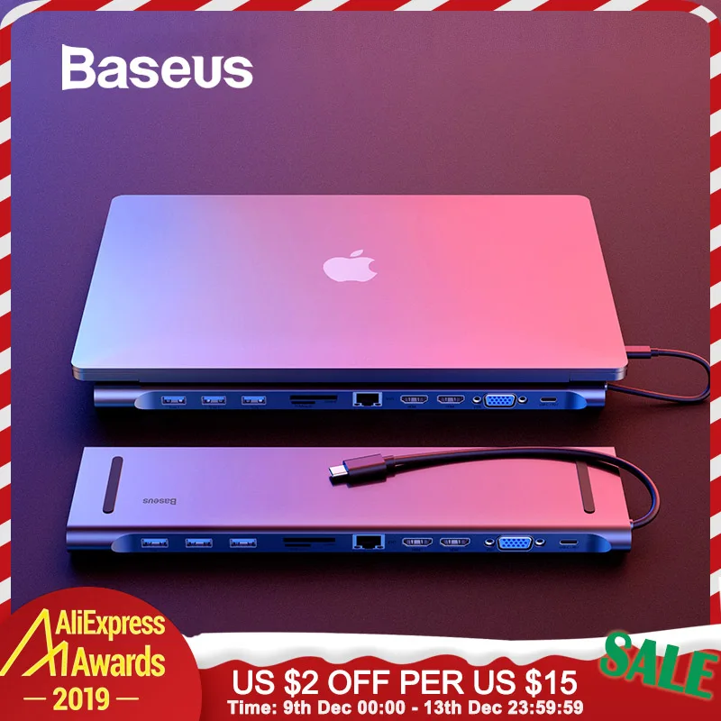 Ceny Baseus 11 w 1 HUB wielu HUB USB C do hdmi vga USB HUB 3.0 RJ45 Audio 3.5mm adapter do macbooka typu C HUB akcesoria komputerowe