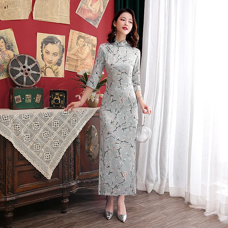 BALDAUREN    Ƽ Qipao 2021  ̵ ο Ʈ  3/4  Cheongsam Ƽ  Ƽ ׷̽ 巹  