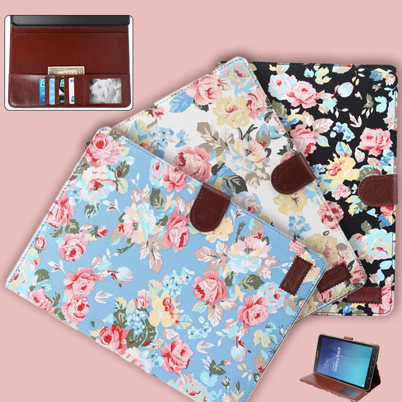 Flower 3D Printing Leather Case For Samsung Galaxy Tab E 9.6 T560 T561 SM-T560 Tablets Stand Folding Protective Colorful Cover | Компьютеры
