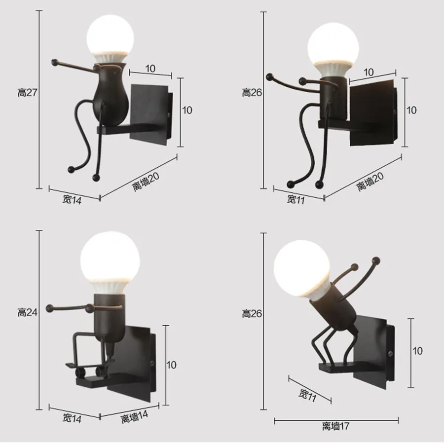 Tanie Nordycki kreatywny Swing LED kinkiet E27 żelaza mały człowiek ściany sklep
