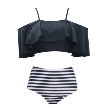 

Women Off Shoulder Bikini Set Padded Beach Soft Fashion Sexy Swimsuit Split Type Elastic Holiday Summer