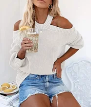 2021 Autumn Knitted Off Shoulder Women's Sweater Long Lantern Sleeve Female Sweaters New Winter Fashion Casual Ladies Pullover