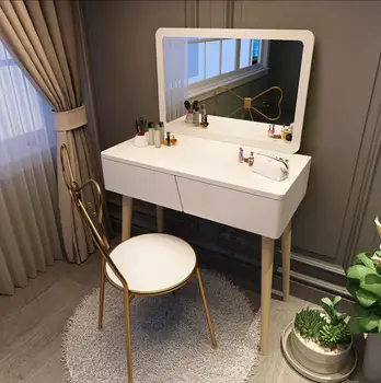 

Dressing table bedroom Nordic modern simple net red girl ins style dressing table square mirror table cabinet