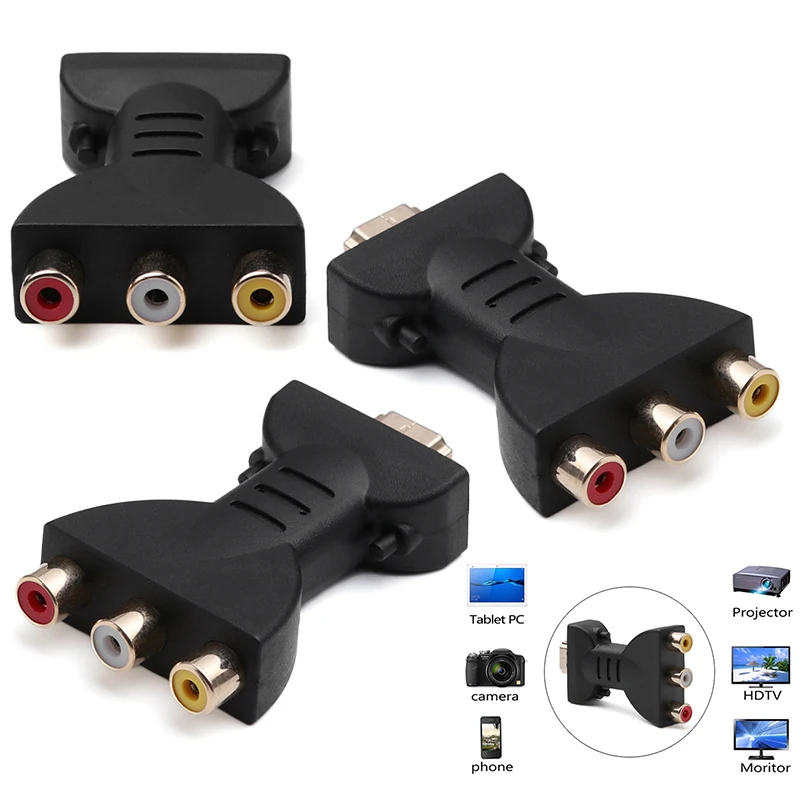 HDMI Male To 3 RCA Female Video Audio Adapter Gold-plated Plug AV Component Converter For 720P 1080P HATV DVD TV Projector