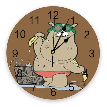 

Hippopotamus Bath Towel PVC Wall Clock Modern Design Home Decor Bedroom Silent Oclock Watch Wall For Living Room