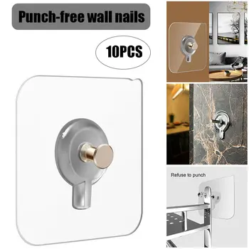 

New Hot 10pcs Adhesive Wall Screws Hanging Nails Wall Hook Self Adhesive No Drilling Non-Trace SMD66