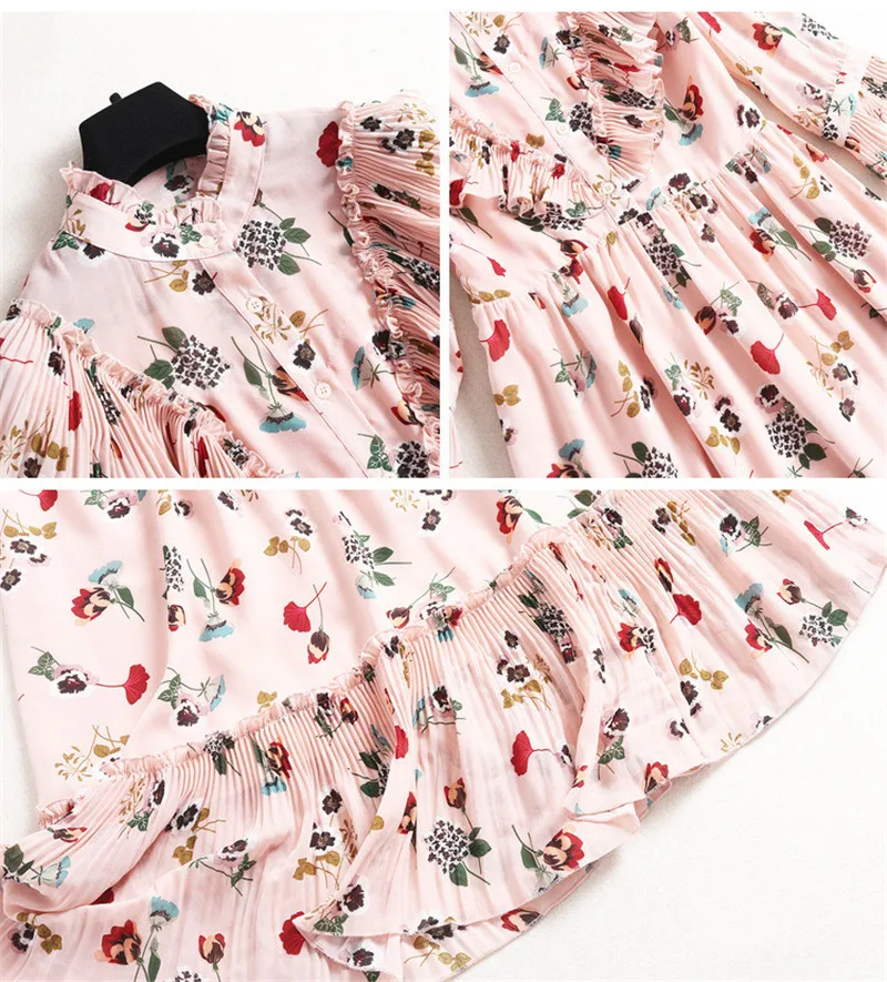 Новое весеннее модное подиумное платье женское дизайнерское платье с расклешенными рукавами с цветочным принтом и рюшами в стиле пэчворк до середины икры праздничное Повседневное платье