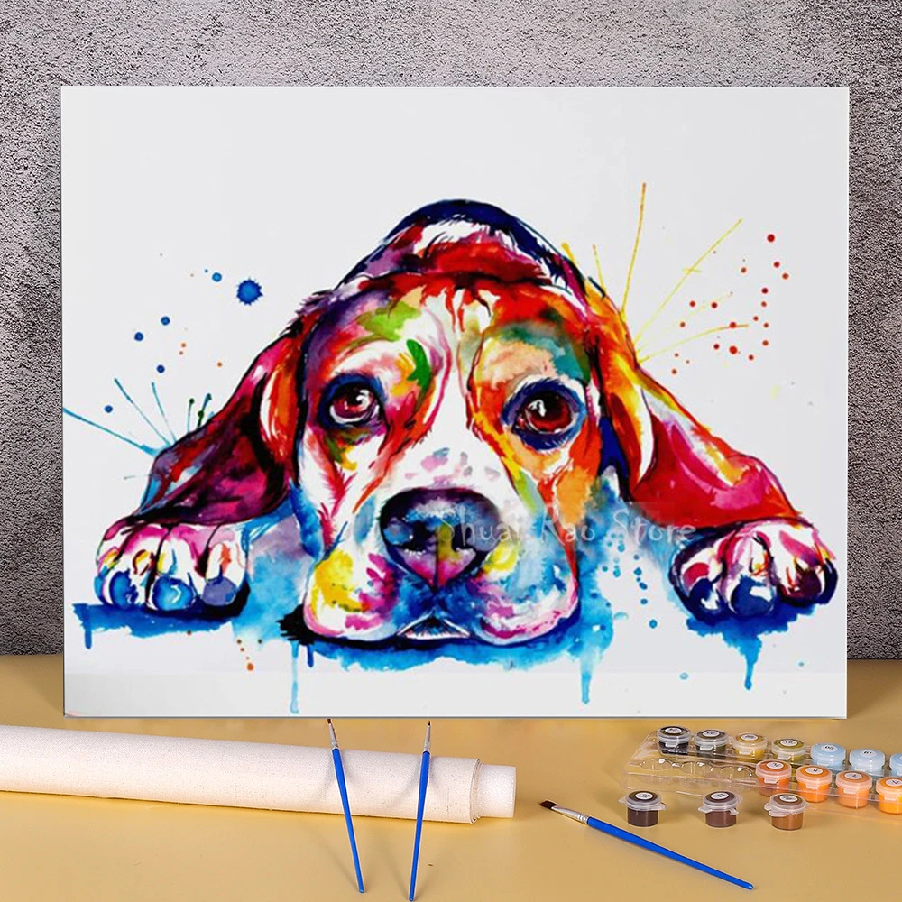 数字による犬のビーグル画 アクリル絵の具セット 50x70 大人のための手作りの装飾工芸品 番号でペイント Aliexpress