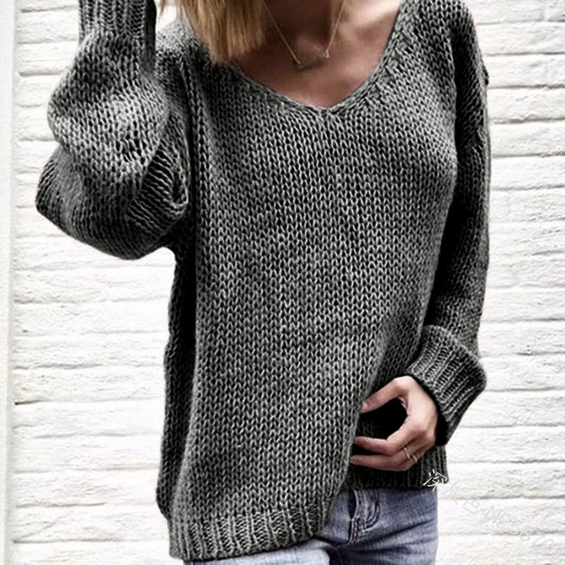 2019 V Neck Solid Women Sweaters Pullovers Loose Knitted Autumn Winter Clothing Casual Pullovers Plus Size Pull 2019 V Neck Solid Women Sweaters Pullovers Loose Knitted Autumn Winter Clothing Casual Pullovers Plus Size Pull