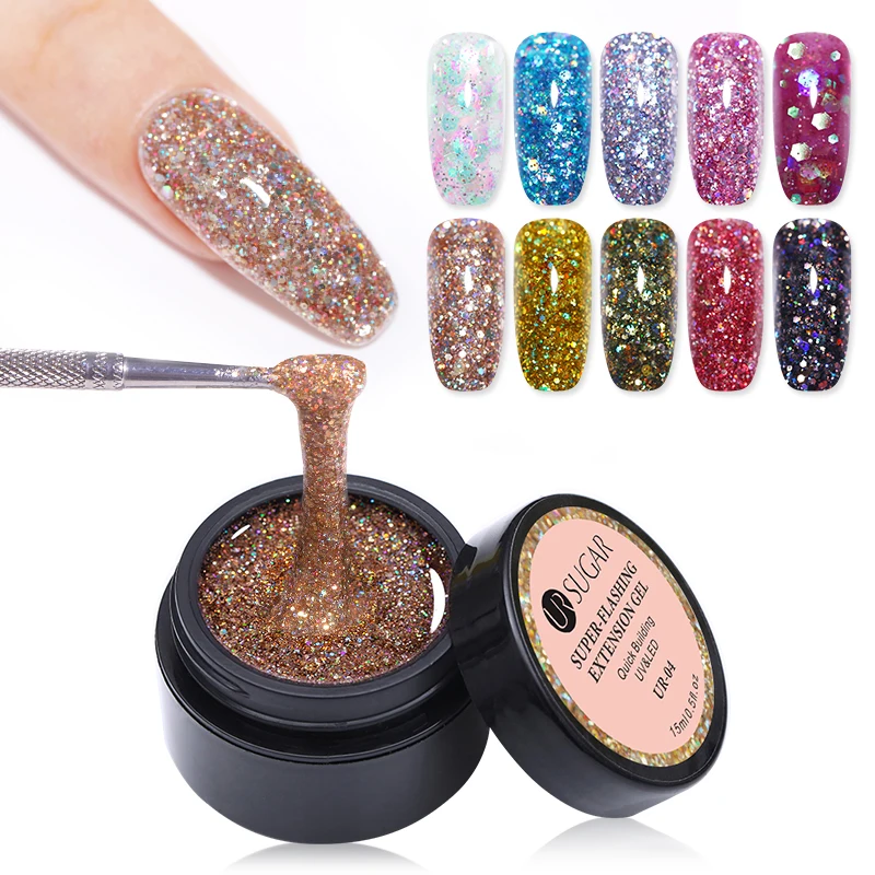 UR SUGAR 15ml Sequins Builder UV Gel Polish Shimmer Hardness Extend Nail Tools Extension Varnish | Красота и здоровье