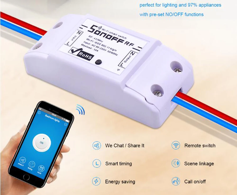 Itead Sonoff RF WiFi смарт-коммутатор 433 МГц пульт дистанционного управления беспроводной модуль домашней автоматизации 10A220V полностью совместимый переоборудование DIY